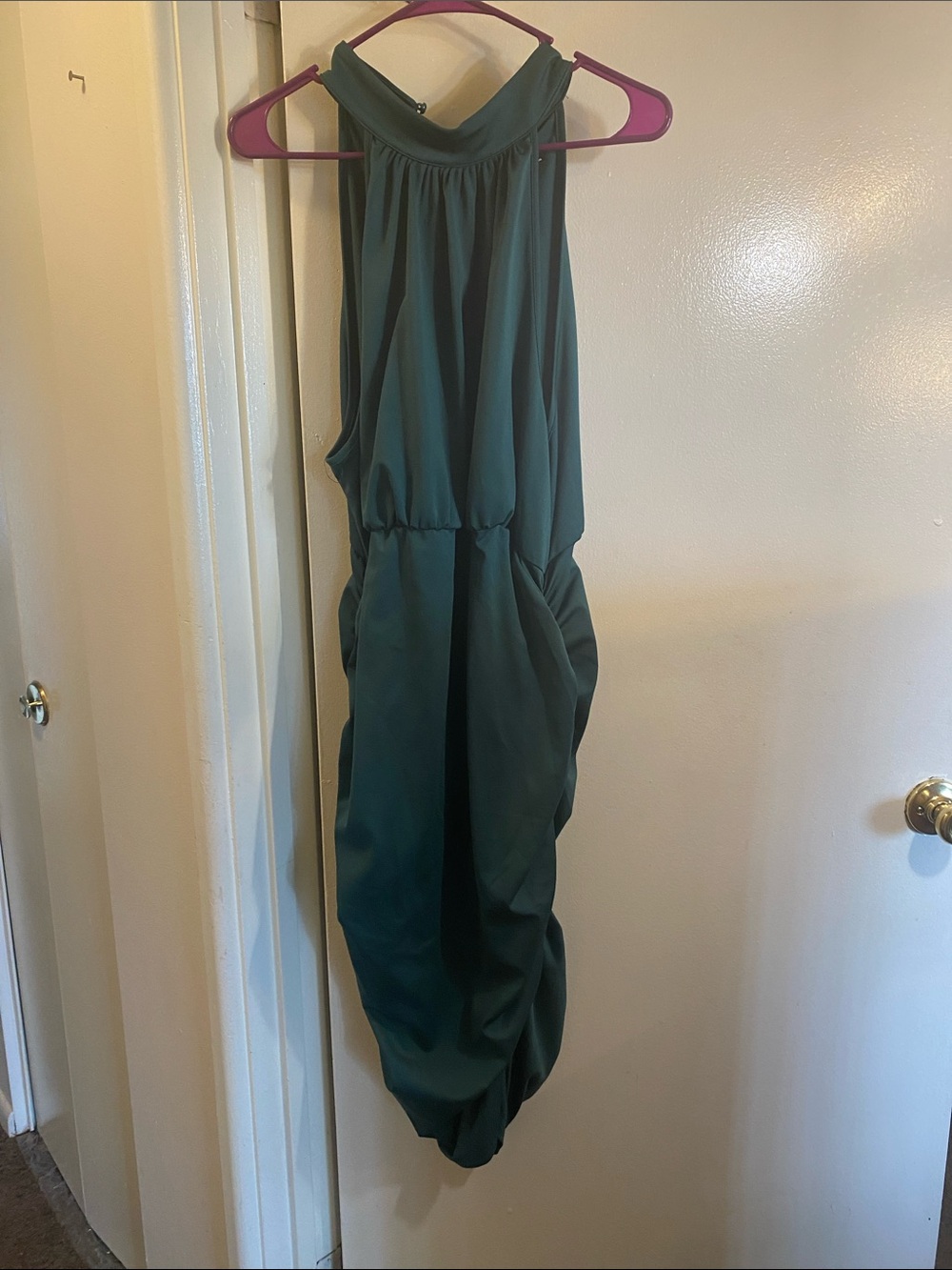Sleeveless Ruched  Halter Dress in Teal Green